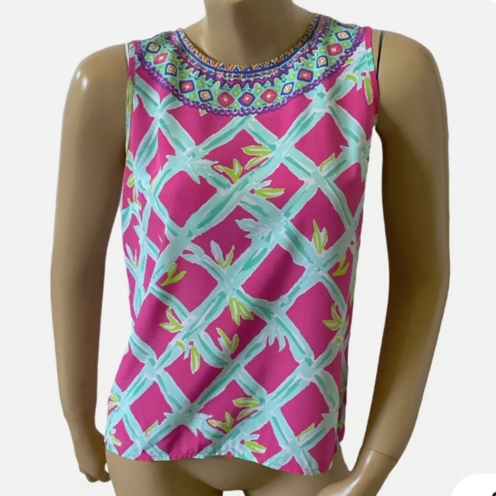 Lilly Pulitzer Back Button Iona Sleeveless 100% Silk